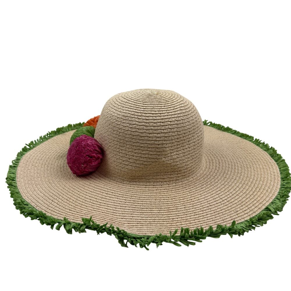 Magid Hats Straw/Paper Textured Flower Embellished Pool Beach Resort Sun Hat O/S - Picture 2 of 8
